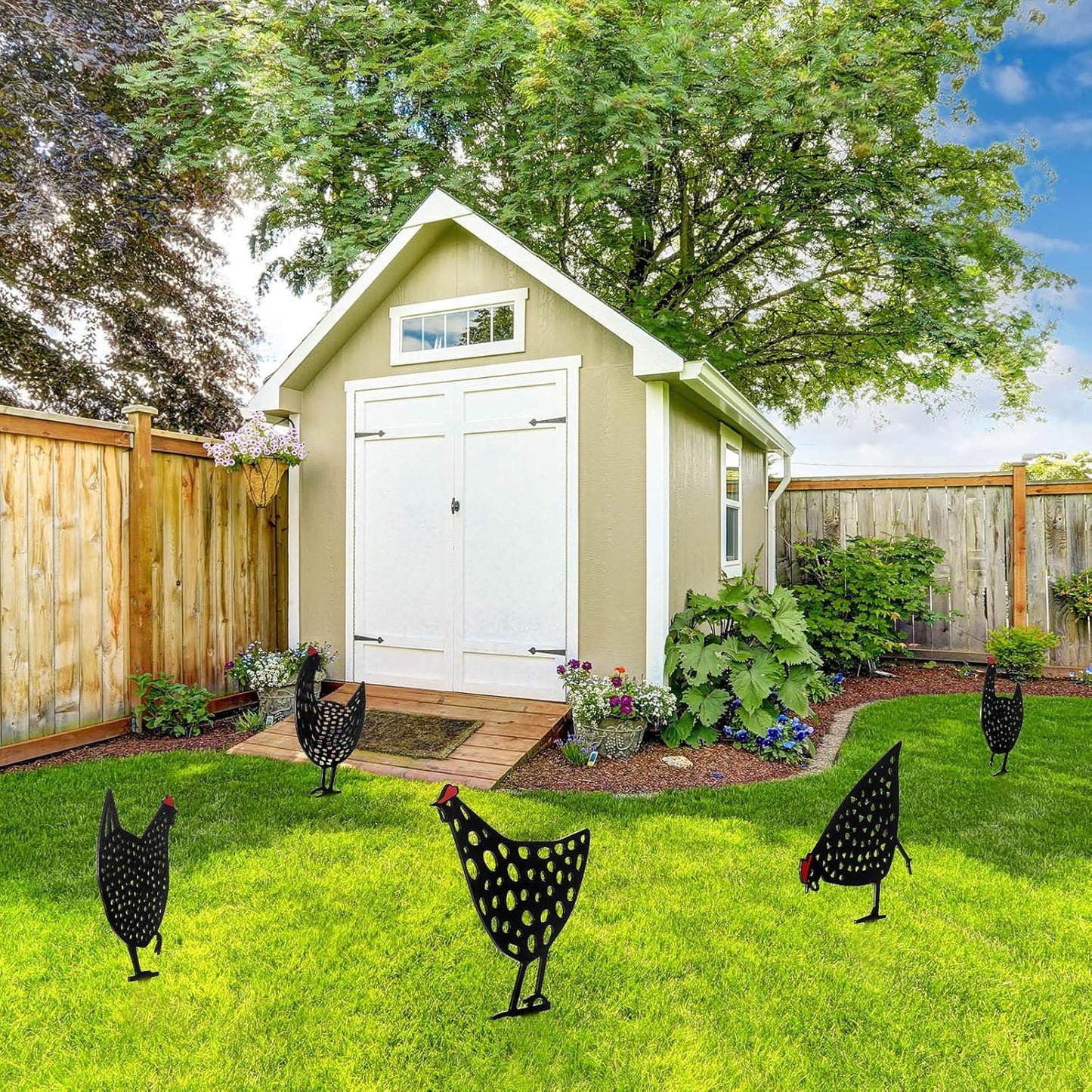Gallinas Decorativas de Metal - Juego de Enchufes de Jardín para Uso en Exteriores las Gallinas Son Muy Divertidas