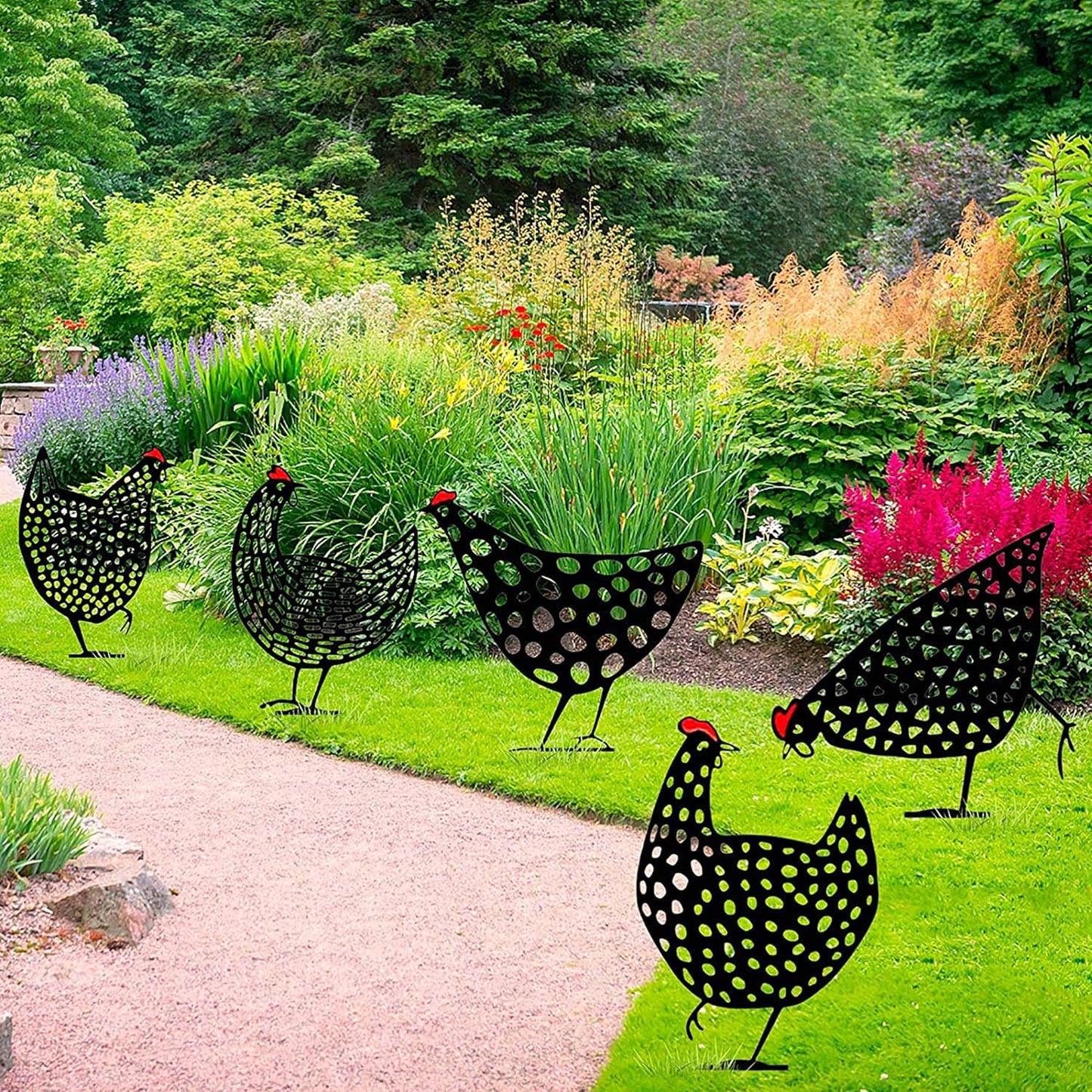 Gallinas Decorativas de Metal - Juego de Enchufes de Jardín para Uso en Exteriores las Gallinas Son Muy Divertidas