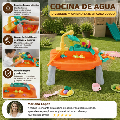 Cocina de juguete infantil elevada y ergonómica con función de agua eléctrica
