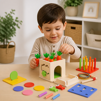 Cubo Educativo Montessori De Madera 6 En 1 Con Formas Y Figuras
