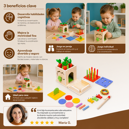 Cubo Educativo Montessori De Madera 6 En 1 Con Formas Y Figuras