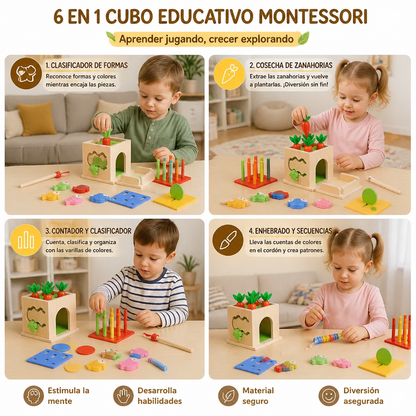 Cubo Educativo Montessori De Madera 6 En 1 Con Formas Y Figuras