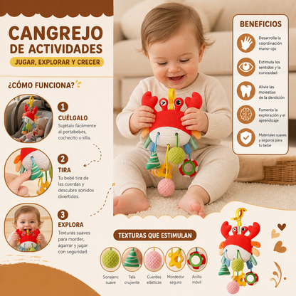 Juguete De Actividades Cangrejo Para Bebés Con Cuerda Para Tirar, Sonajero Y Mordedor