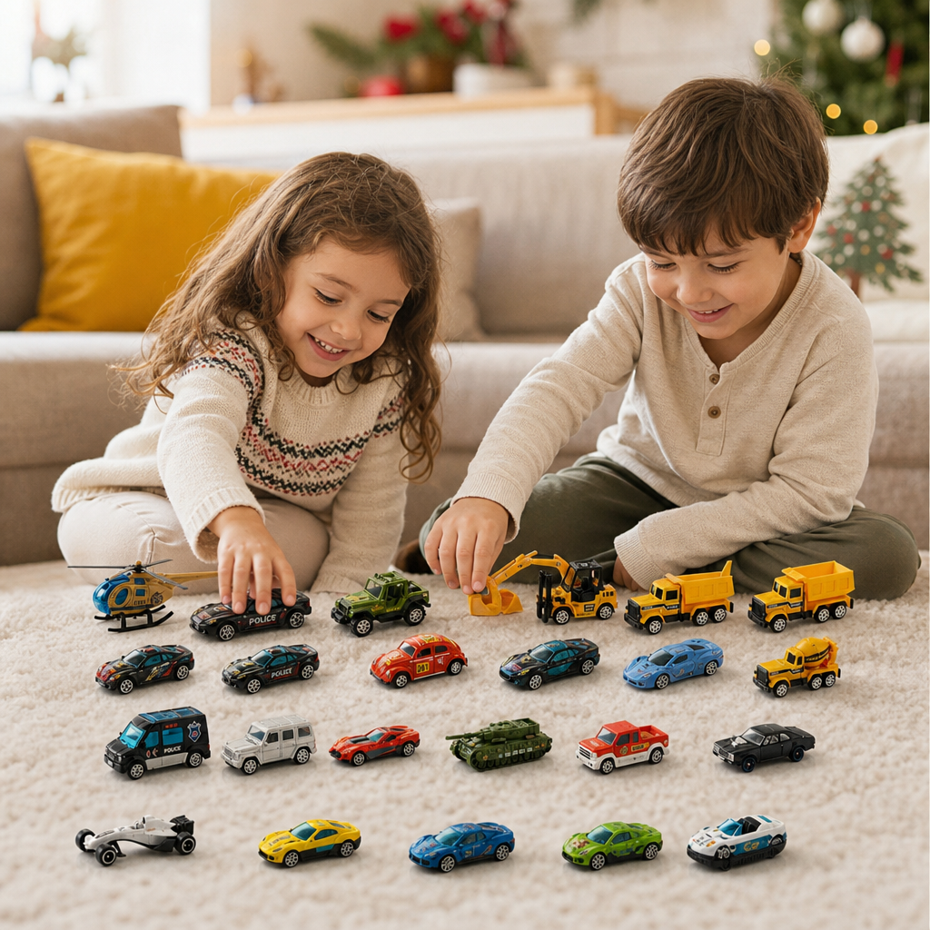 Calendario de Adviento Navideño con Autos Die-Cast para Niños