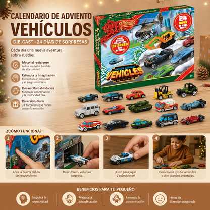 Calendario de Adviento Navideño con Autos Die-Cast para Niños