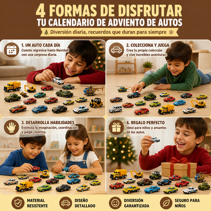 Calendario de Adviento Navideño con Autos Die-Cast para Niños