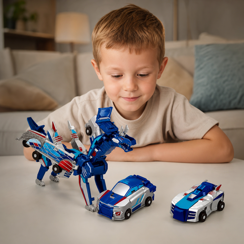 Coche Transformable 2 en 1 Magnético y Juguete Dinosaurio con Acción Anticolisión Automática