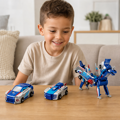 Coche Transformable 2 en 1 Magnético y Juguete Dinosaurio con Acción Anticolisión Automática