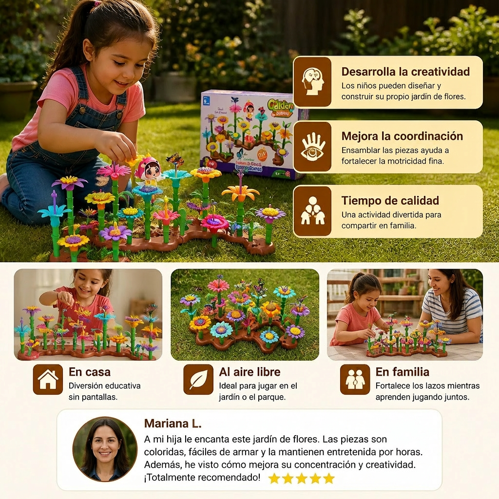 Juego de construcción de jardín de flores para niños – juguete creativo de plantación y aprendizaje para pequeños jardineros