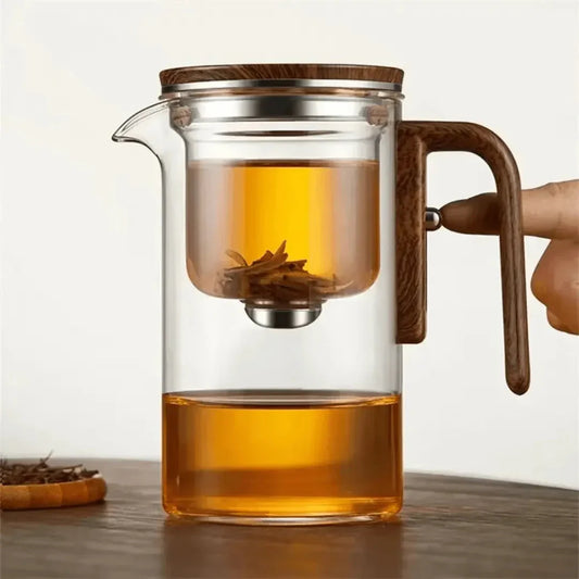 Elegante Tetera De Cristal Con Asa De Madera - Tetera Transparente Para Disfrutar Del Té Preciosa Tetera De Cristal Con Asa De Madera