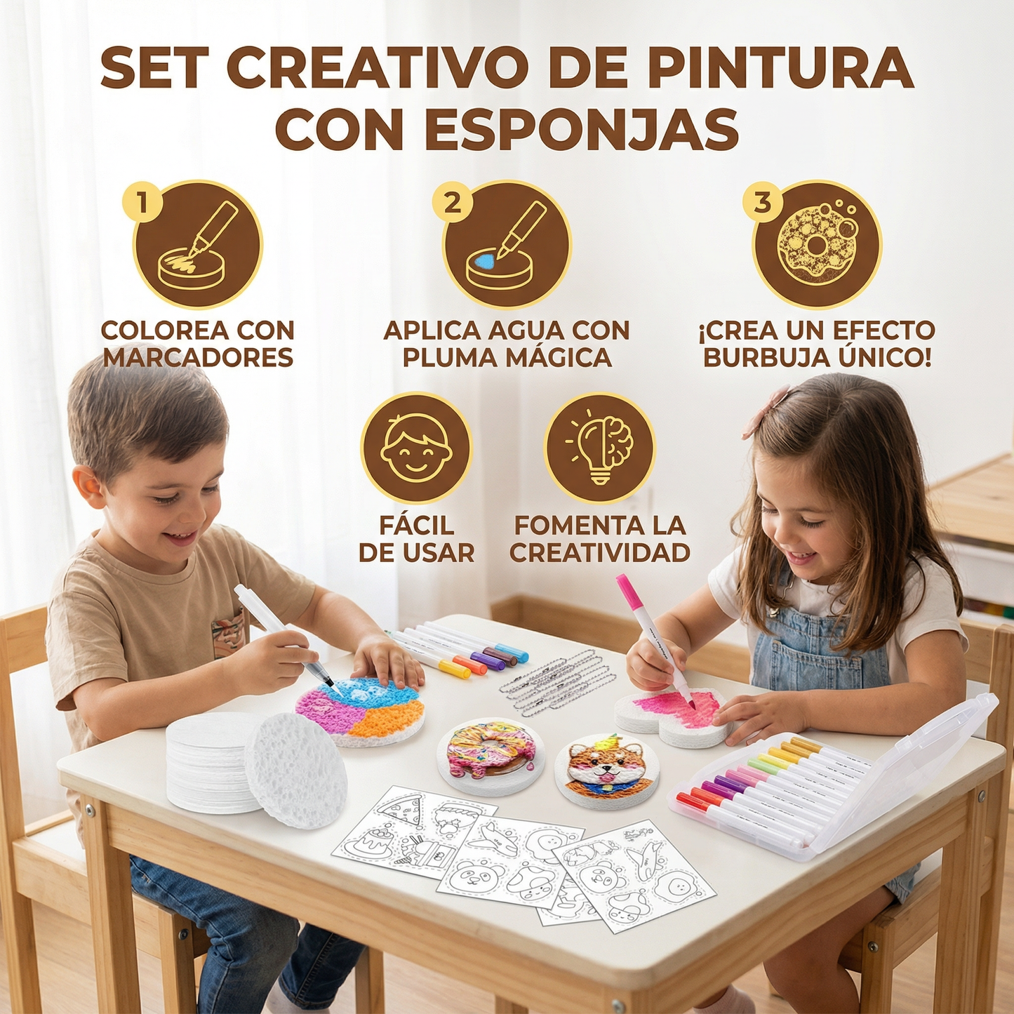 Set creativo de pintura con esponjas para niños – kit artístico DIY con efecto burbuja
