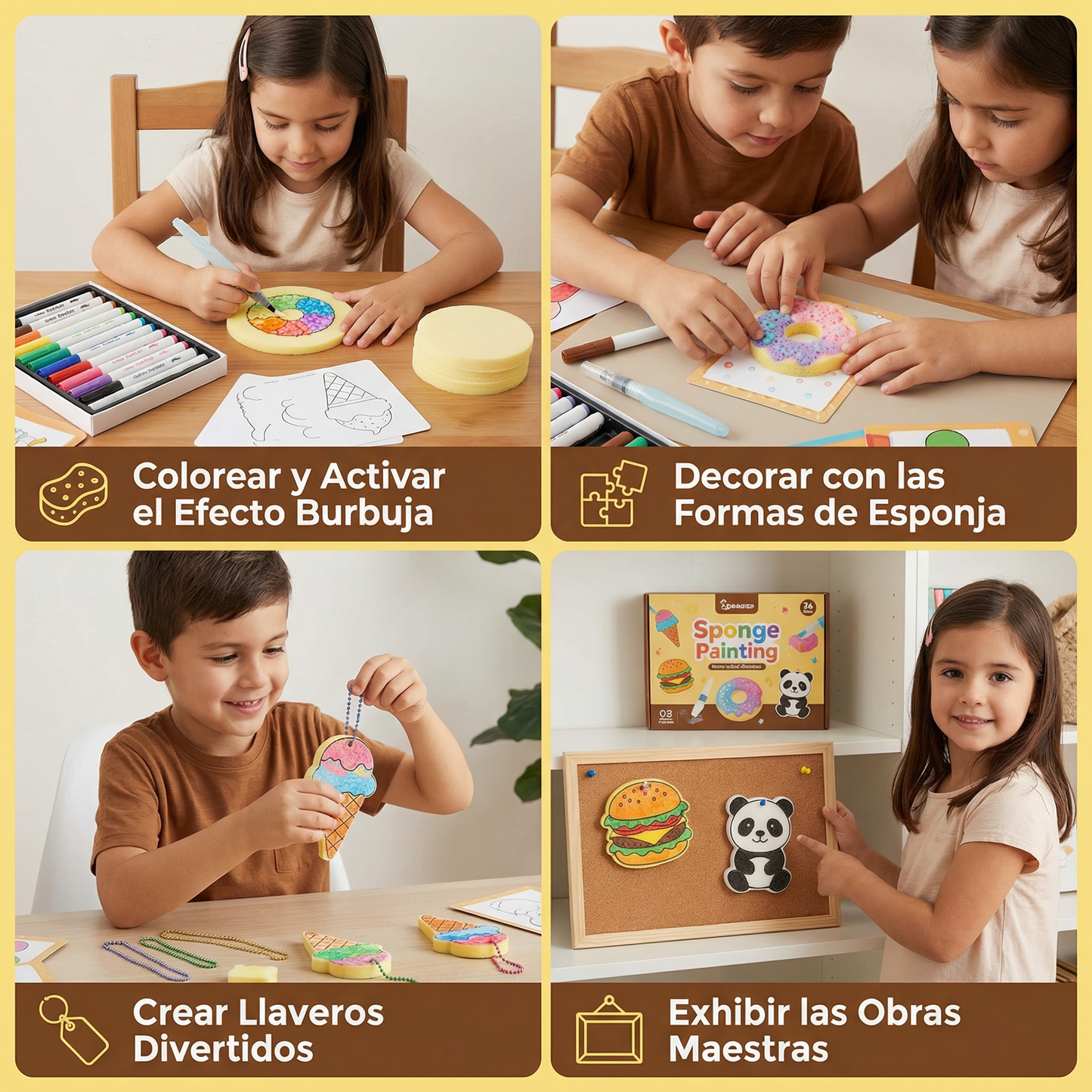 Set creativo de pintura con esponjas para niños – kit artístico DIY con efecto burbuja