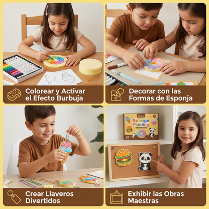 Set creativo de pintura con esponjas para niños – kit artístico DIY con efecto burbuja