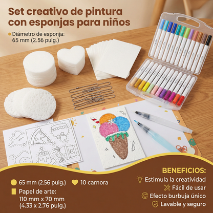 Set creativo de pintura con esponjas para niños – kit artístico DIY con efecto burbuja