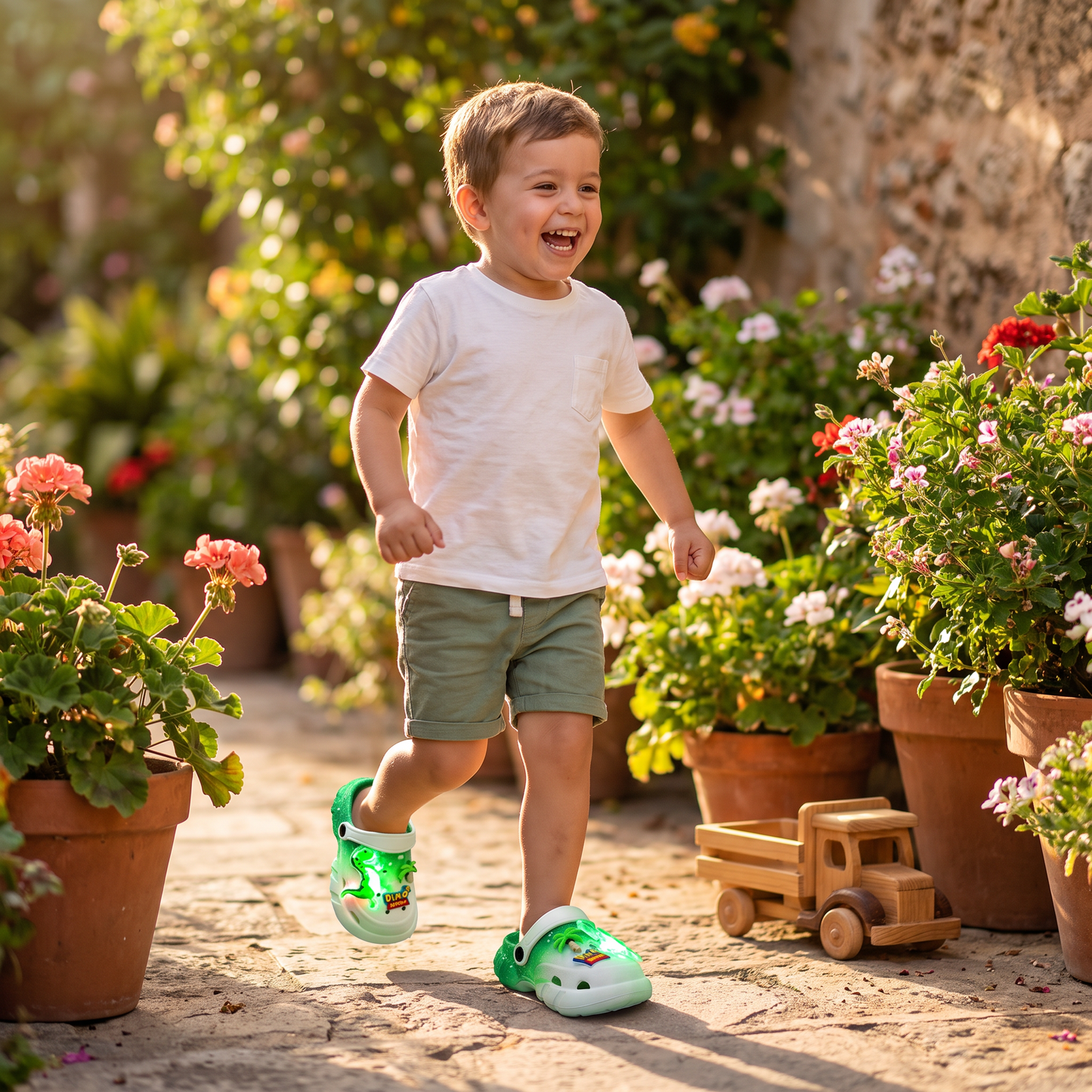Zuecos de dinosaurio LED para niños – Zapatos de verano y playa luminosos y antideslizantes para el jardín y la playa