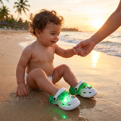 Zuecos de dinosaurio LED para niños – Zapatos de verano y playa luminosos y antideslizantes para el jardín y la playa