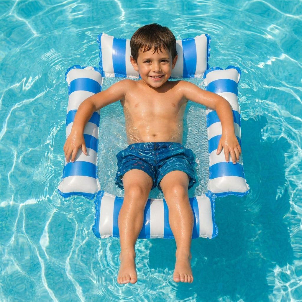 Asiento Inflable de Piscina para Niños – Hamaca Acuática con Superficie de Malla