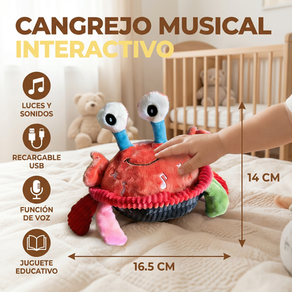 Cangrejo musical interactivo con función de voz – juguete educativo en movimiento para bebés