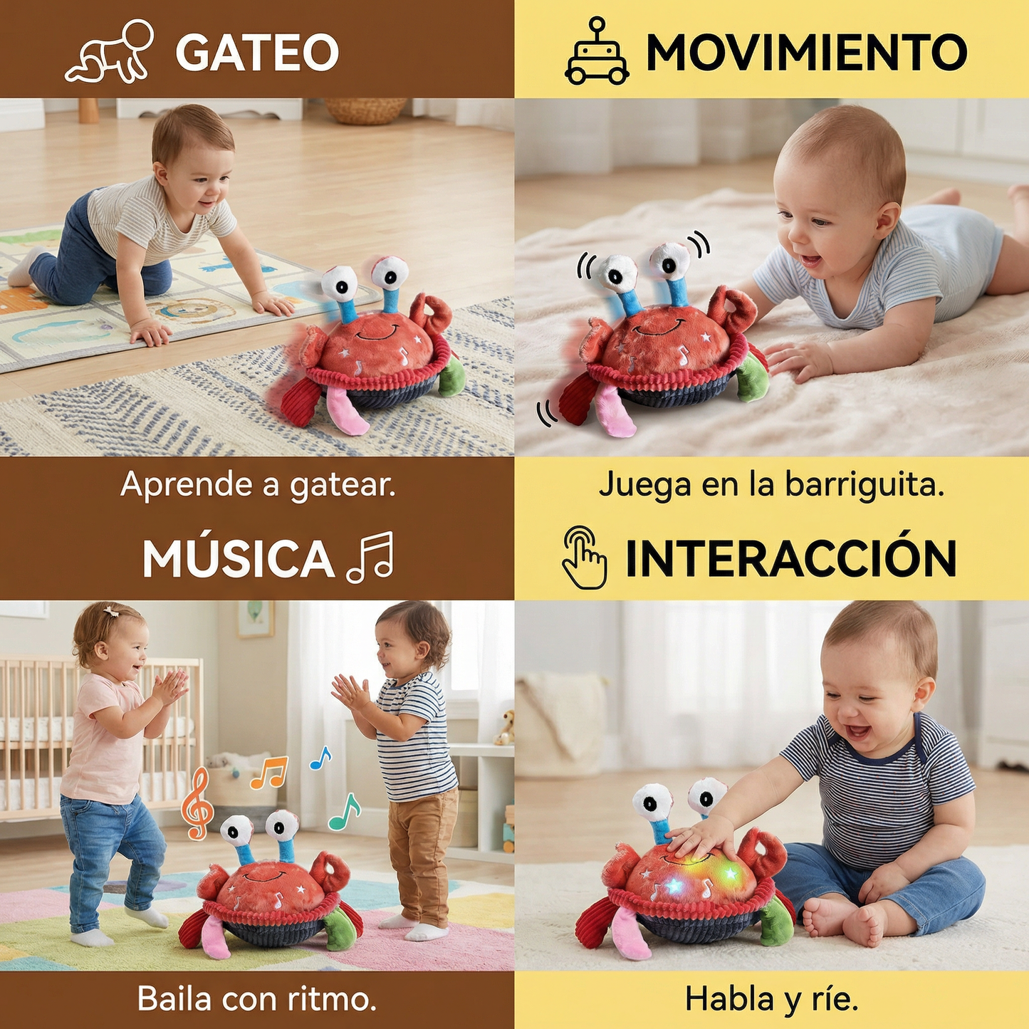 Cangrejo musical interactivo con función de voz – juguete educativo en movimiento para bebés