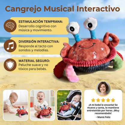 Cangrejo musical interactivo con función de voz – juguete educativo en movimiento para bebés