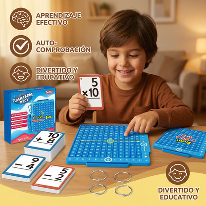 Set de tarjetas educativas de matemáticas con tablero de cálculo – suma, resta, multiplicación y división