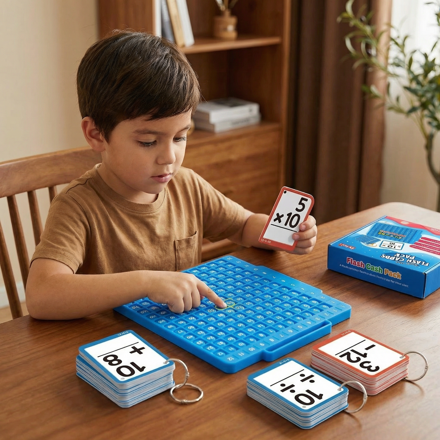 Set de tarjetas educativas de matemáticas con tablero de cálculo – suma, resta, multiplicación y división
