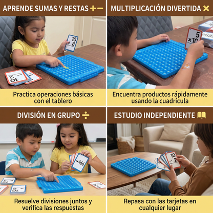 Set de tarjetas educativas de matemáticas con tablero de cálculo – suma, resta, multiplicación y división