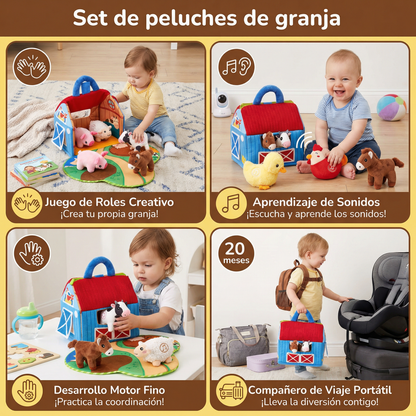 Set de peluches de granja – juguete educativo interactivo con casa de juego portátil