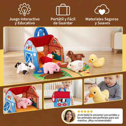 Set de peluches de granja – juguete educativo interactivo con casa de juego portátil