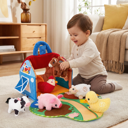 Set de peluches de granja – juguete educativo interactivo con casa de juego portátil