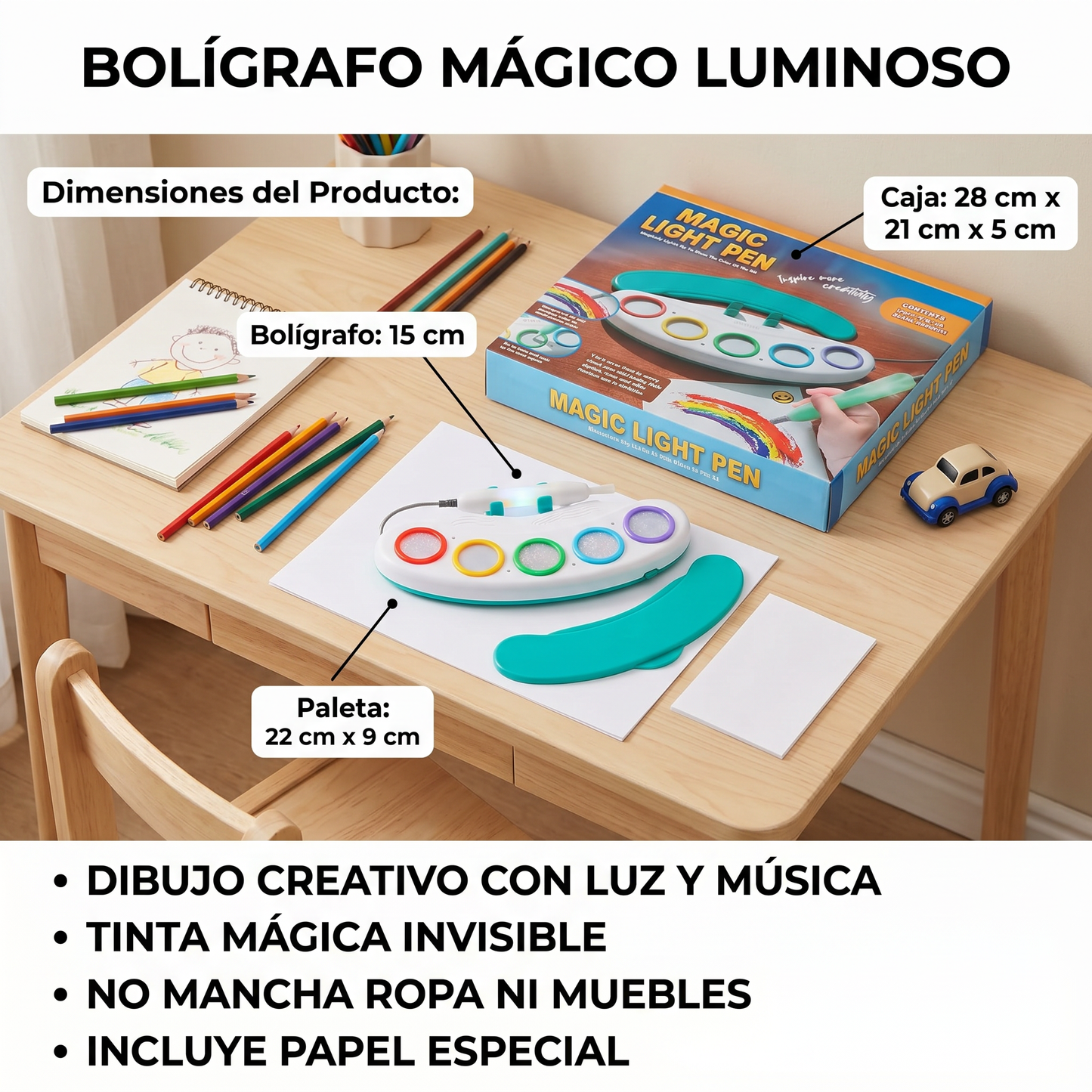 Bolígrafo mágico luminoso para niños – Dibujo creativo con luz y música