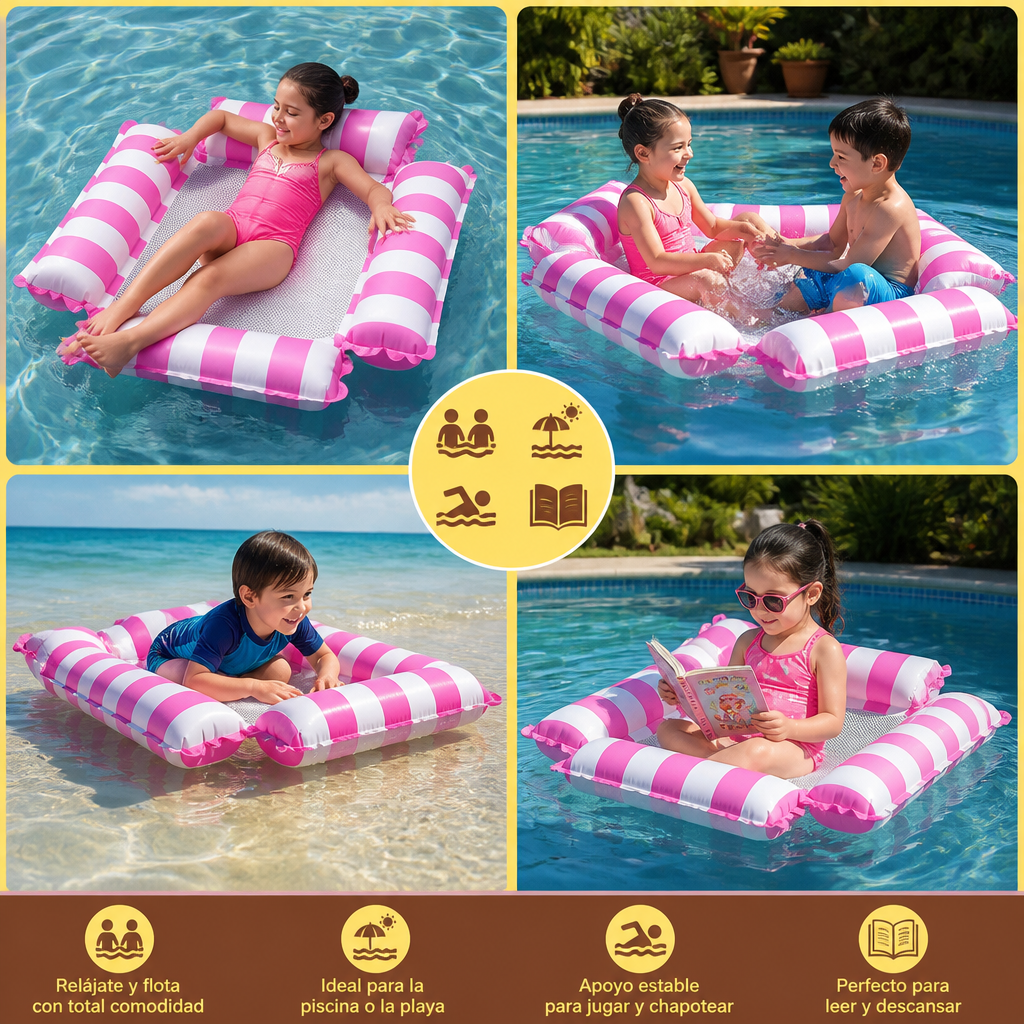 Asiento Inflable de Piscina para Niños – Hamaca Acuática con Superficie de Malla