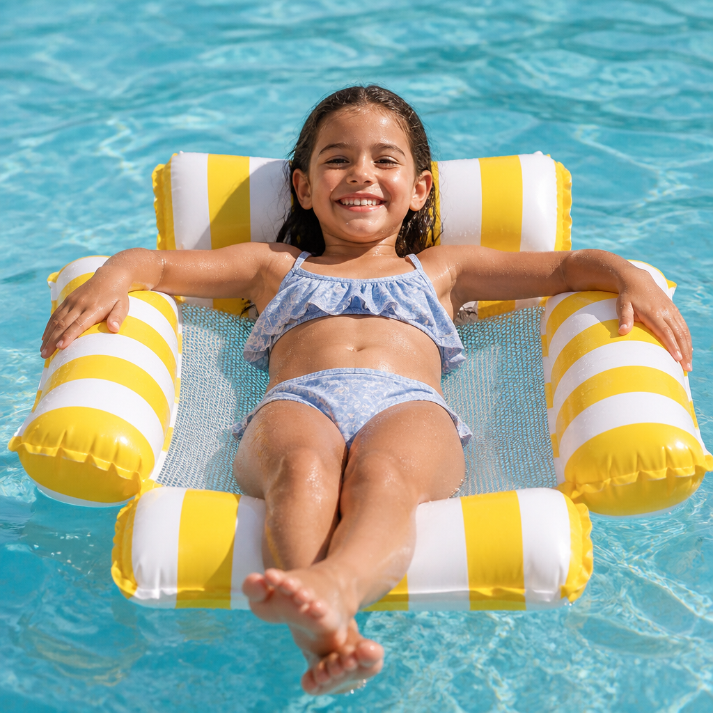 Asiento Inflable de Piscina para Niños – Hamaca Acuática con Superficie de Malla