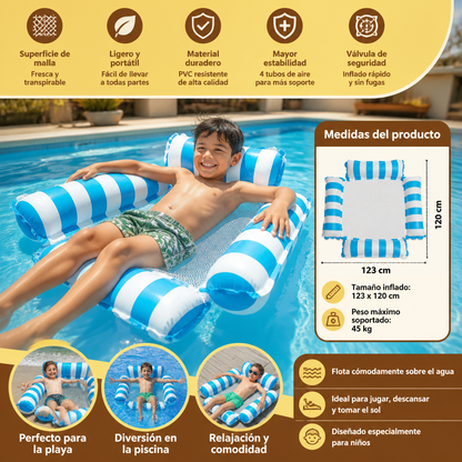 Asiento Inflable de Piscina para Niños – Hamaca Acuática con Superficie de Malla