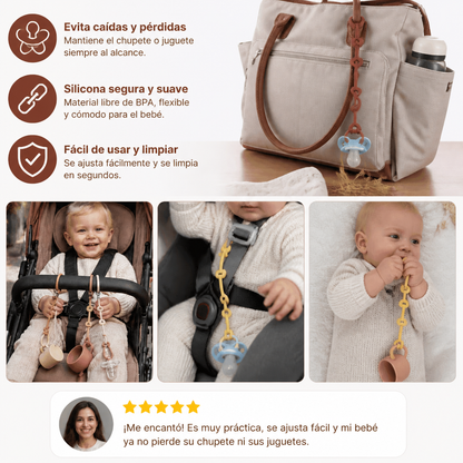 Cadena de silicona para bebé con protección anti-pérdida – para chupetes y juguetes (5 piezas)