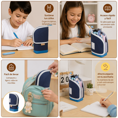 Estuche pop-up 2 en 1 con soporte para bolígrafos – organizador de escritorio que ahorra espacio