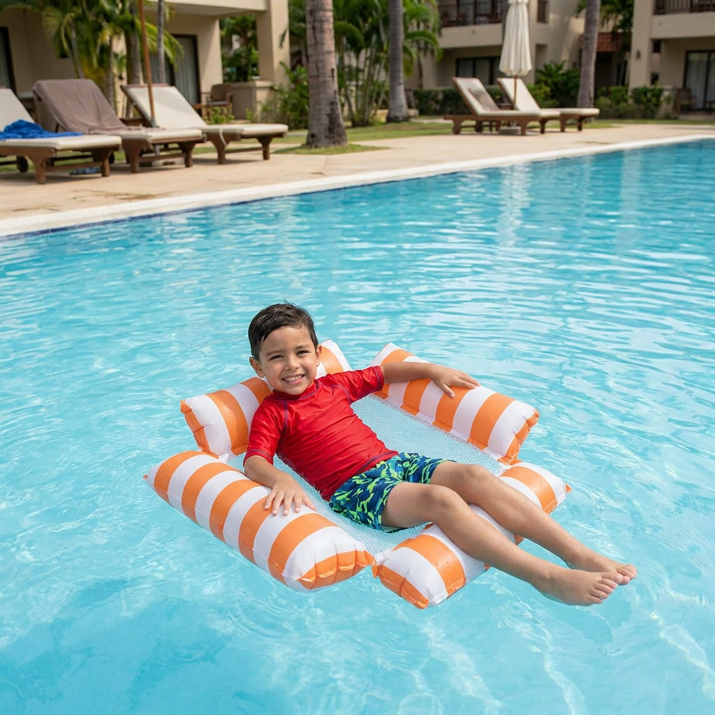Asiento Inflable de Piscina para Niños – Hamaca Acuática con Superficie de Malla