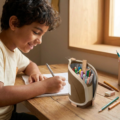Estuche pop-up 2 en 1 con soporte para bolígrafos – organizador de escritorio que ahorra espacio