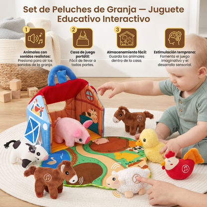 Set de peluches de granja – juguete educativo interactivo con casa de juego portátil