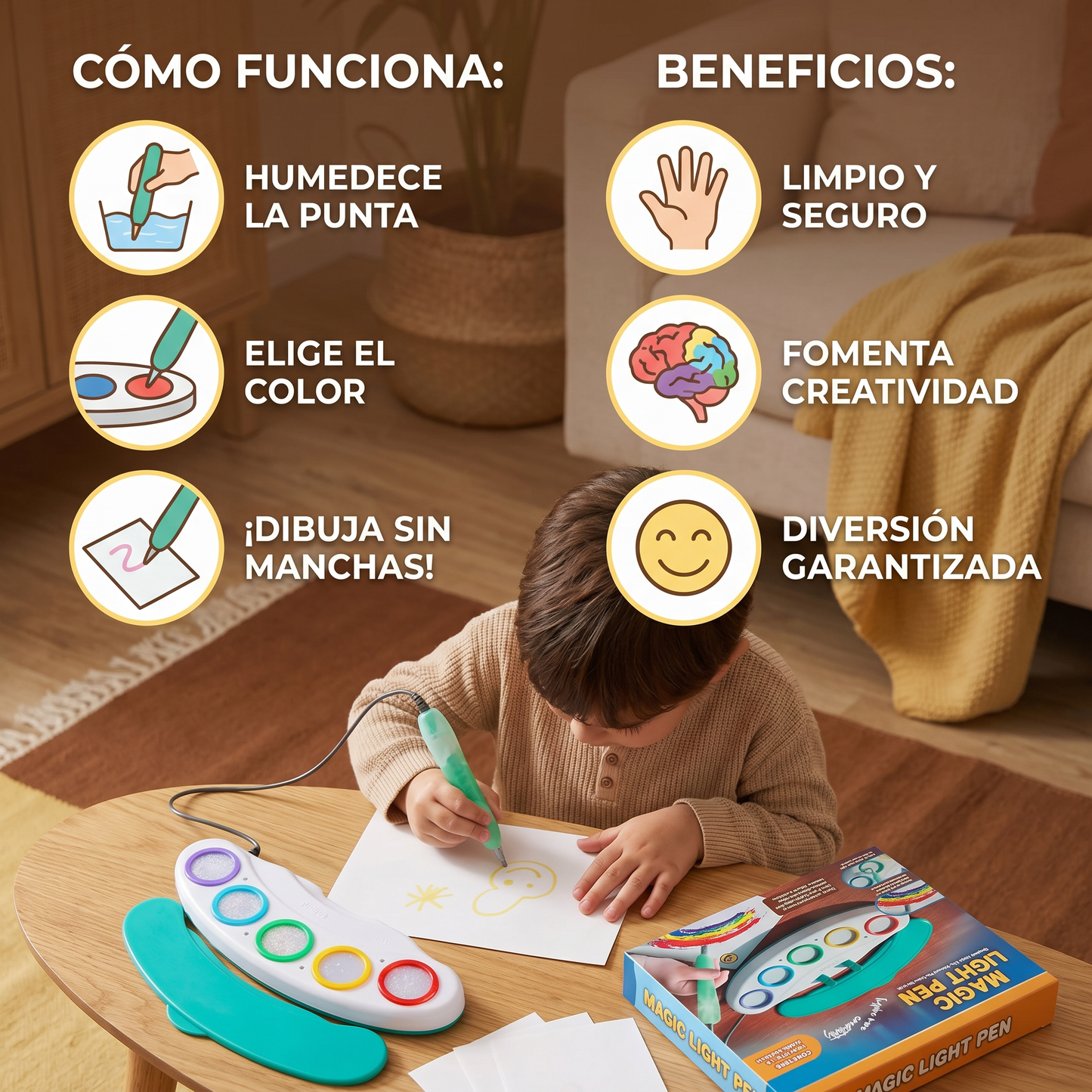 Bolígrafo mágico luminoso para niños – Dibujo creativo con luz y música