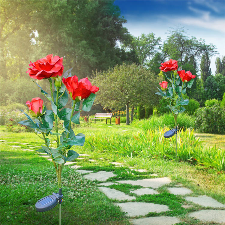 Luces de Rosas Alimentadas por Energía Solar - Enchufe de Jardín con Panel Solar para Iluminación Decorativa