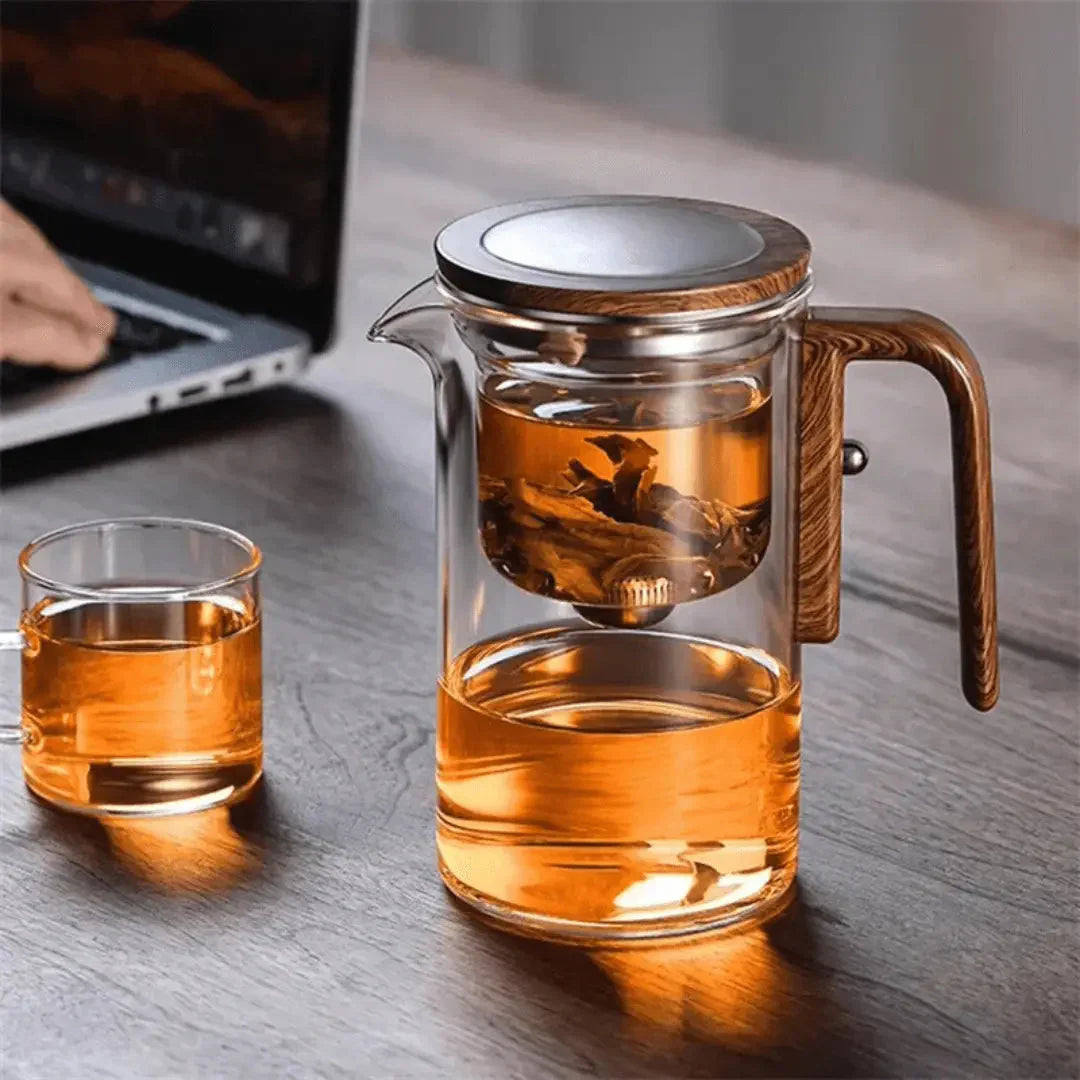 Elegante Tetera De Cristal Con Asa De Madera - Tetera Transparente Para Disfrutar Del Té Preciosa Tetera De Cristal Con Asa De Madera