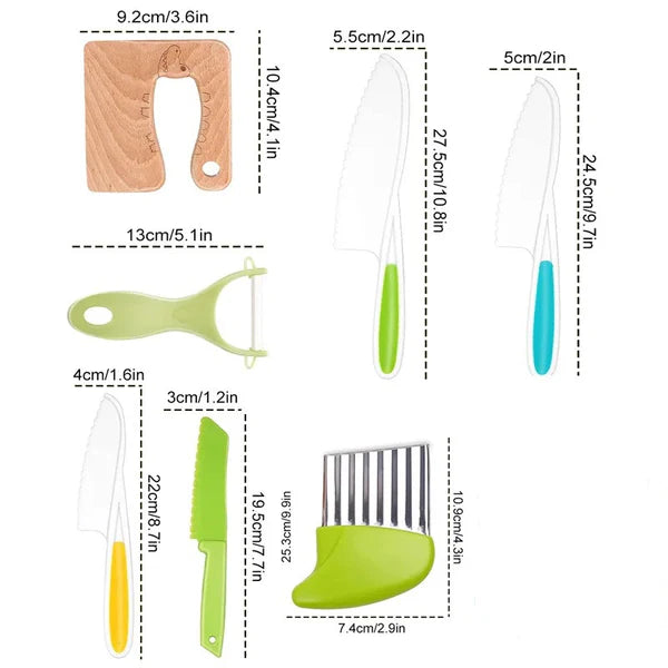 Juego de cuchillos de corte para niños | Herramientas de cocina seguras y divertidas para aprender a cortar frutas y verduras