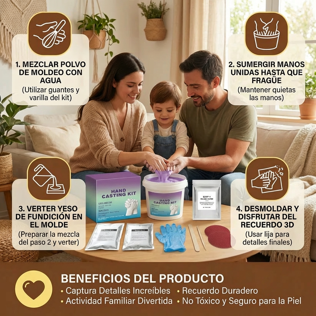 Kit de Huellas de Manos para Familias y Parejas – Set de Recuerdo 3D en Yeso