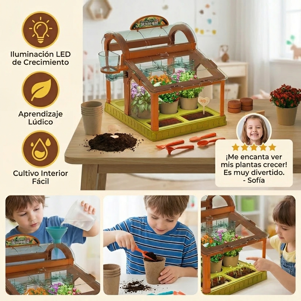 Invernadero LED para niños de acrílico – Kit de cultivo interior para aprendizaje lúdico y crecimiento de plantas