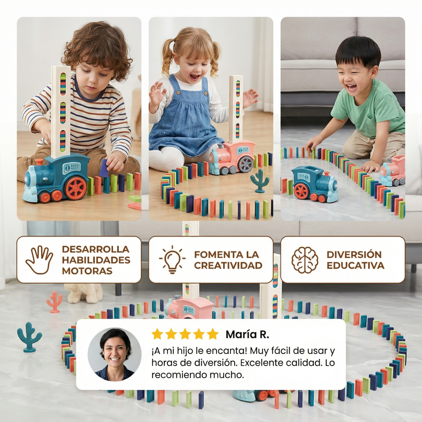 Juguete de tren dominó para niños