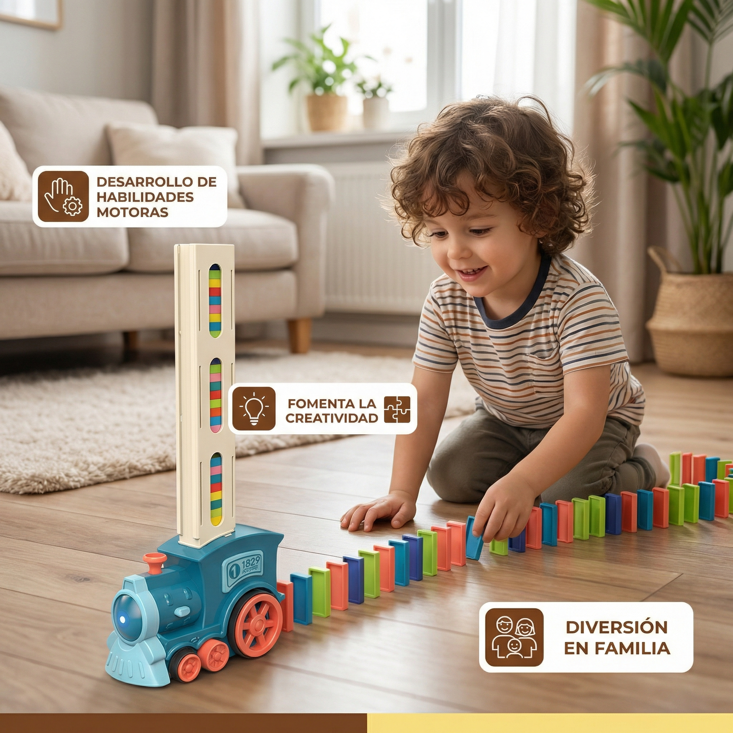 Juguete de tren dominó para niños
