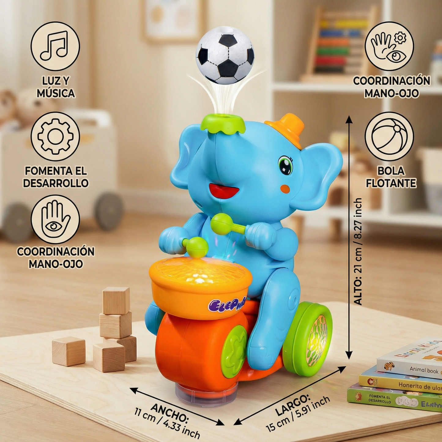 Juguete elefante con pelota voladora