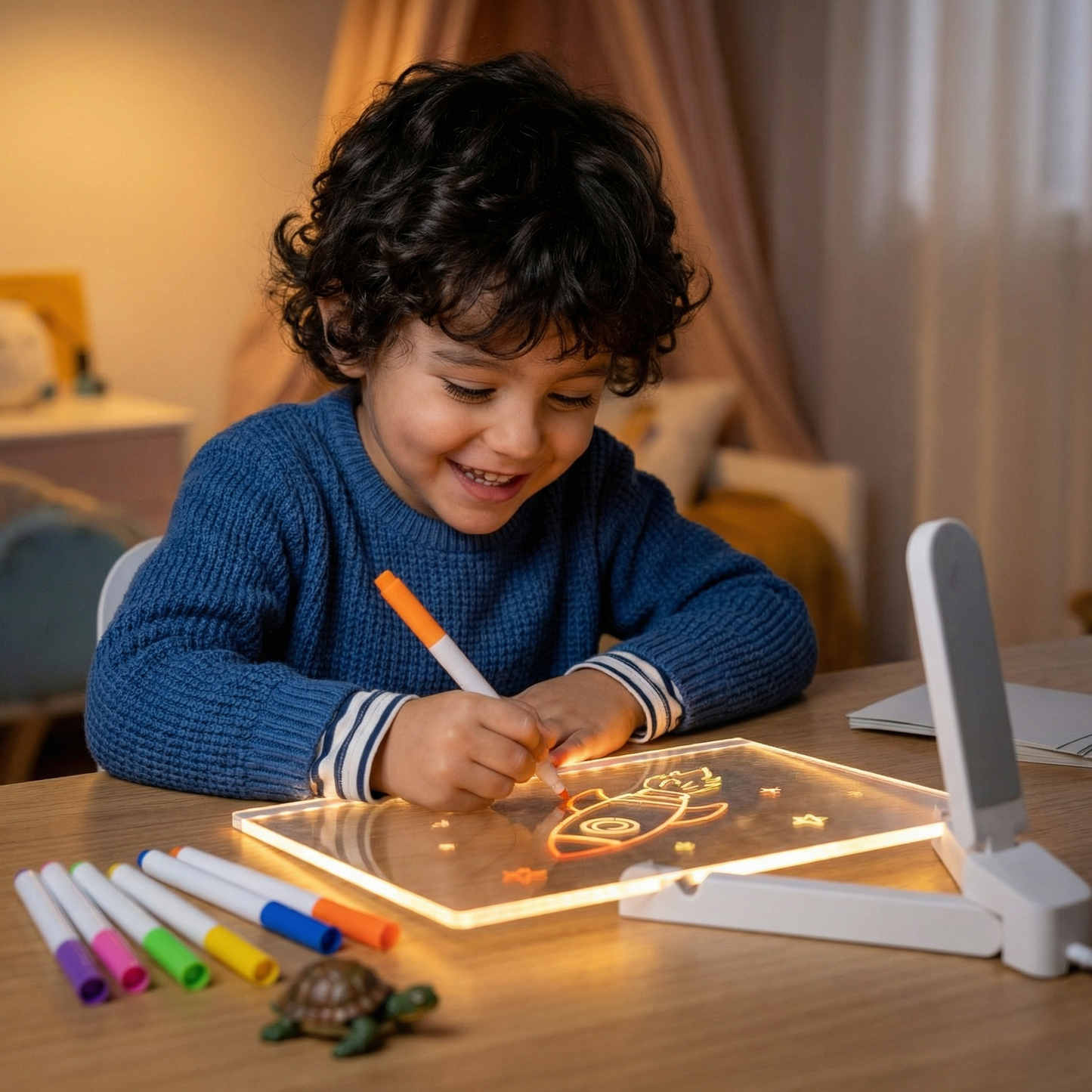 Pizarra de dibujo de escritura con LED para niños | Superficie reutilizable con luz para notas creativas, arte y aprendizaje