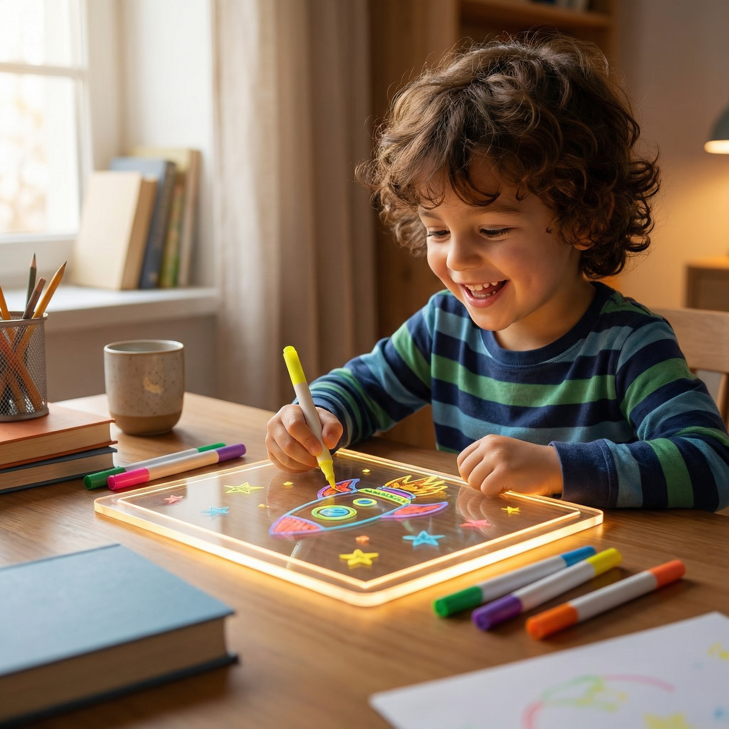 Pizarra de dibujo de escritura con LED para niños | Superficie reutilizable con luz para notas creativas, arte y aprendizaje